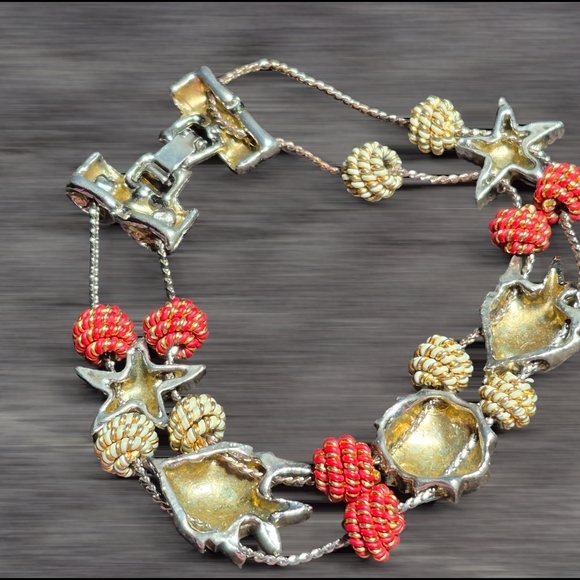 Vintage 70th enamel slider Angel Fish Starfish Shell bracelet - Picture 8 of 9